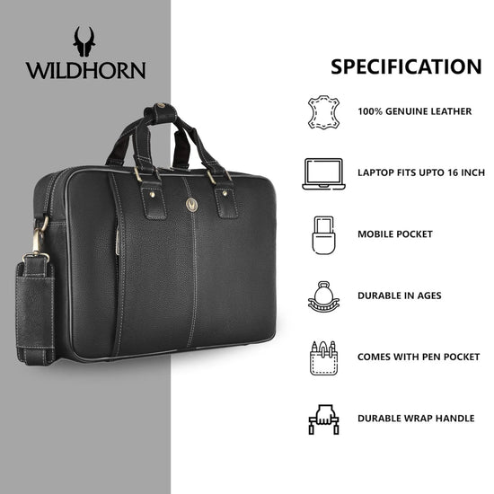 BELGRAVIA Leather Laptop Messenger Bag for Men - WILDHORN