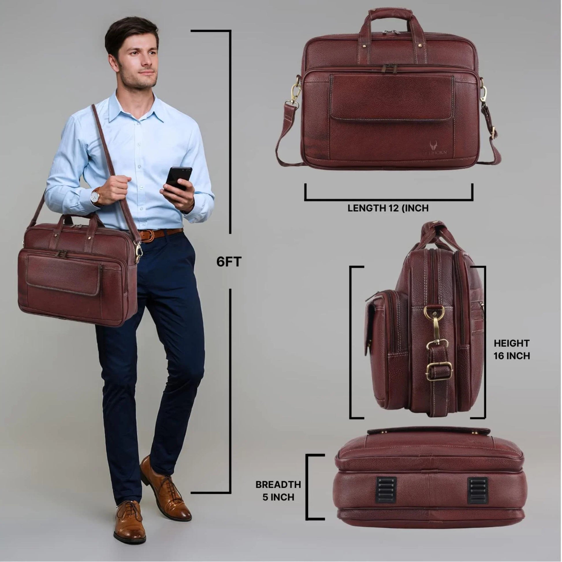BRADFORD Leather Laptop Messenger Bag for Men - WILDHORN