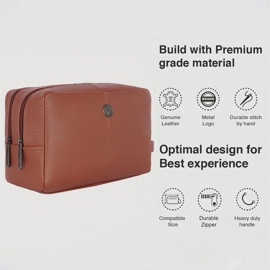 BRANDON Leather Toiletry Bag For Men & Women - WILDHORN