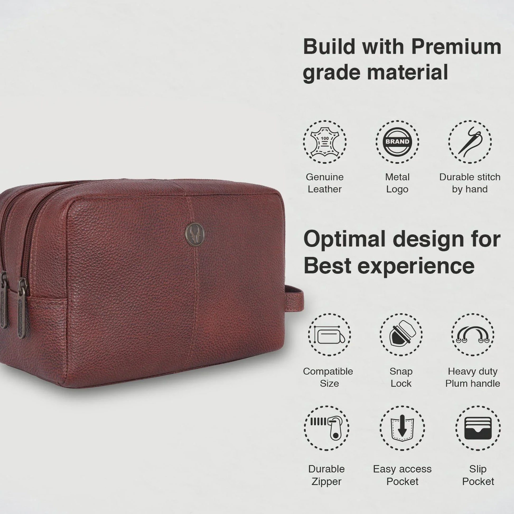 BRANDON Leather Toiletry Bag For Men & Women - WILDHORN