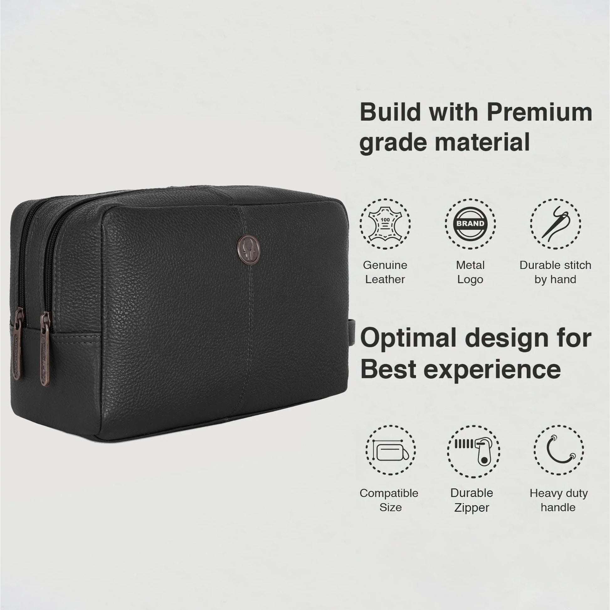 BRANDON Leather Toiletry Bag For Men & Women - WILDHORN