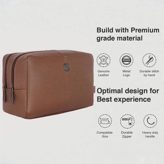 BRANDON Leather Toiletry Bag For Men & Women - WILDHORN