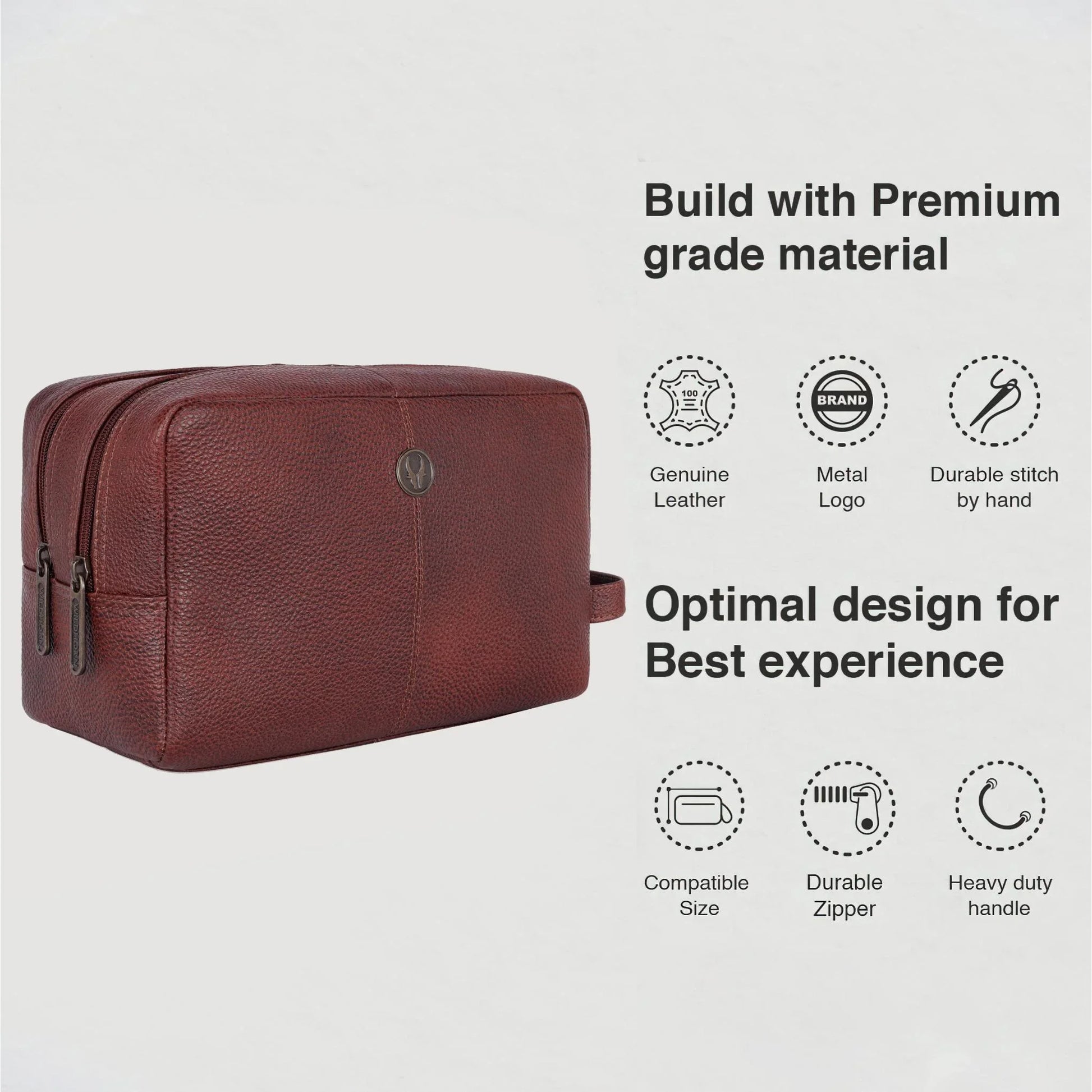 BRANDON Leather Toiletry Bag For Men & Women - WILDHORN