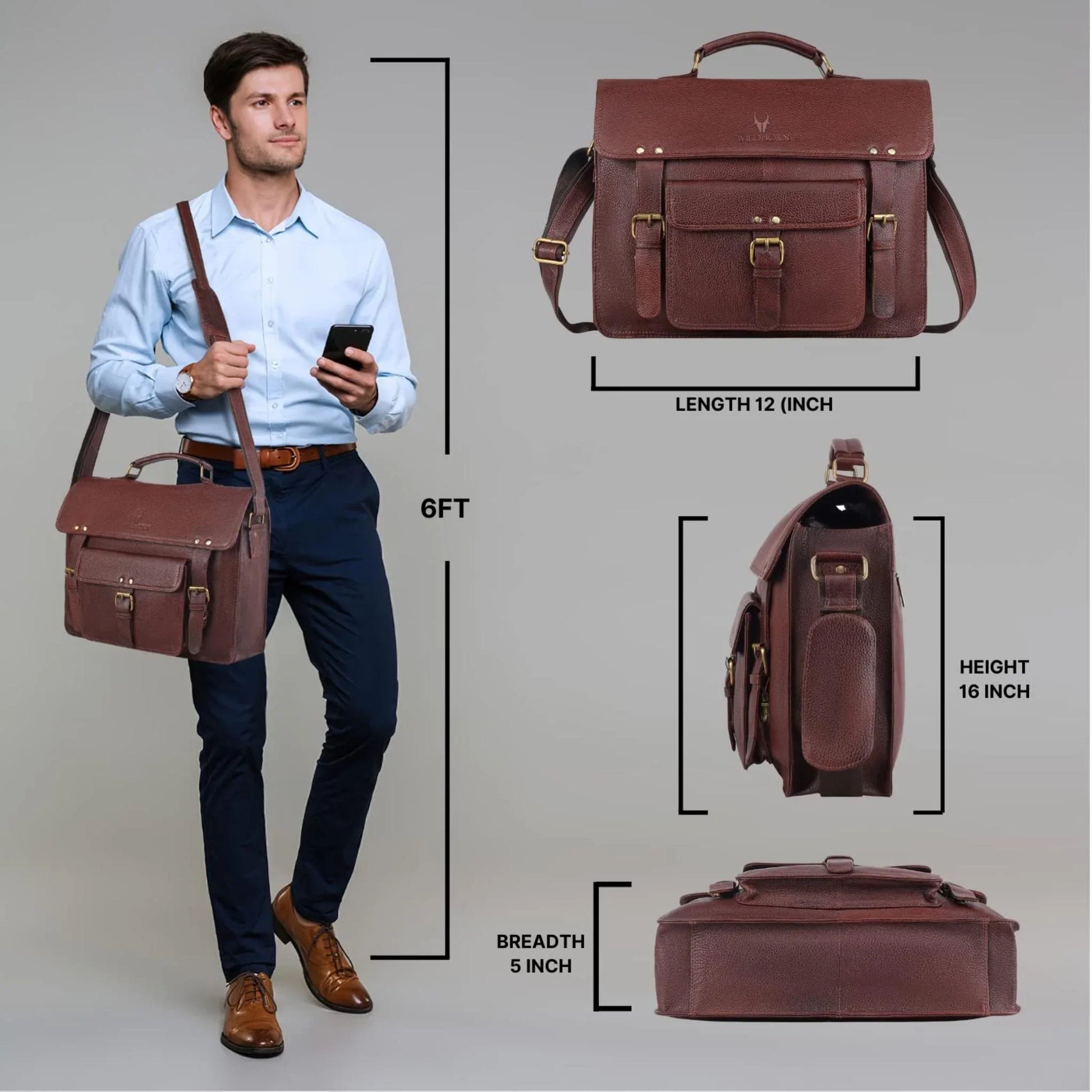 BYRON BAY Leather Laptop Messenger Bag for Men - WILDHORN