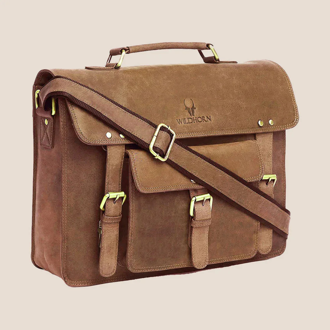 BYRON BAY Leather Laptop Messenger Bag for Men - WILDHORN