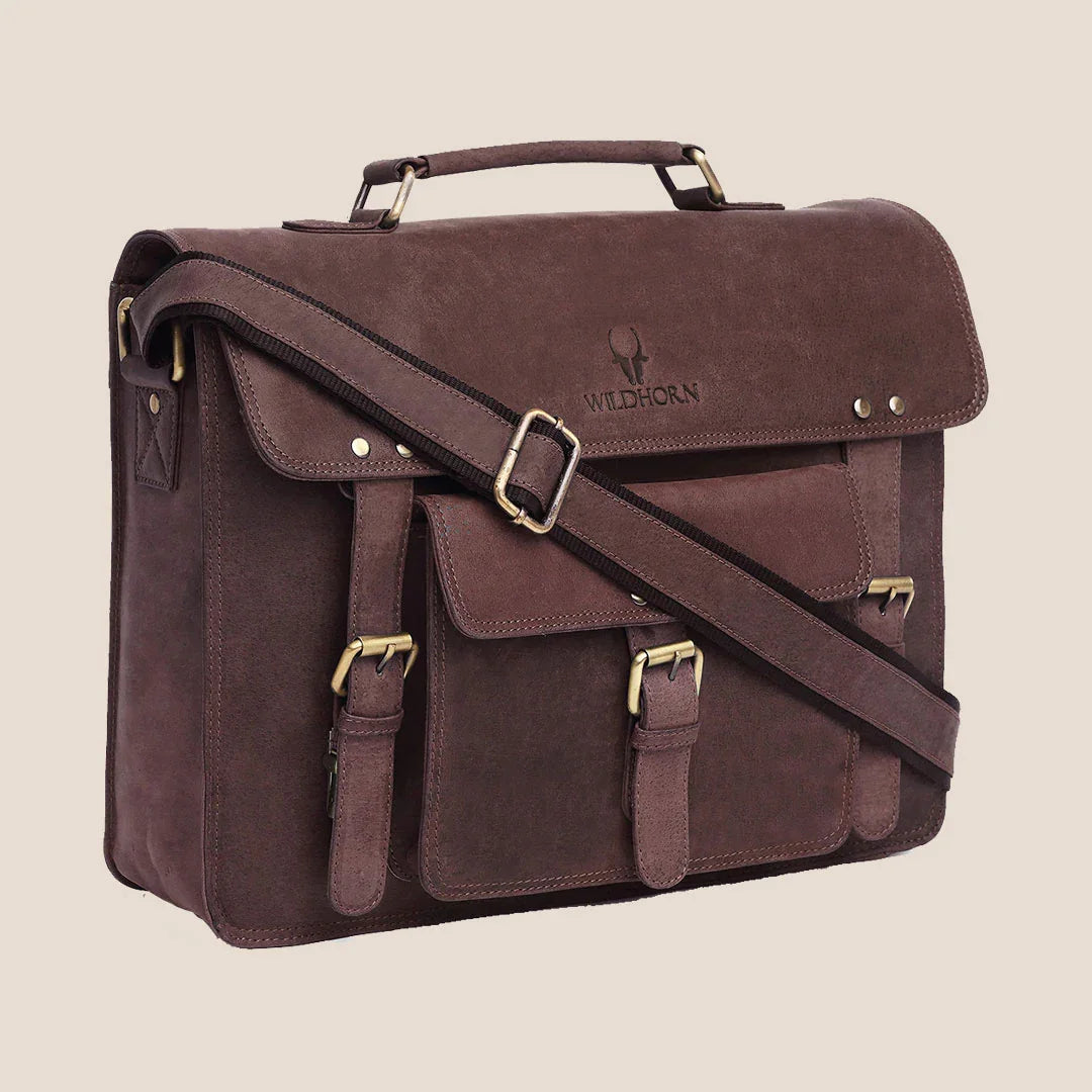 BYRON BAY Leather Laptop Messenger Bag for Men - WILDHORN