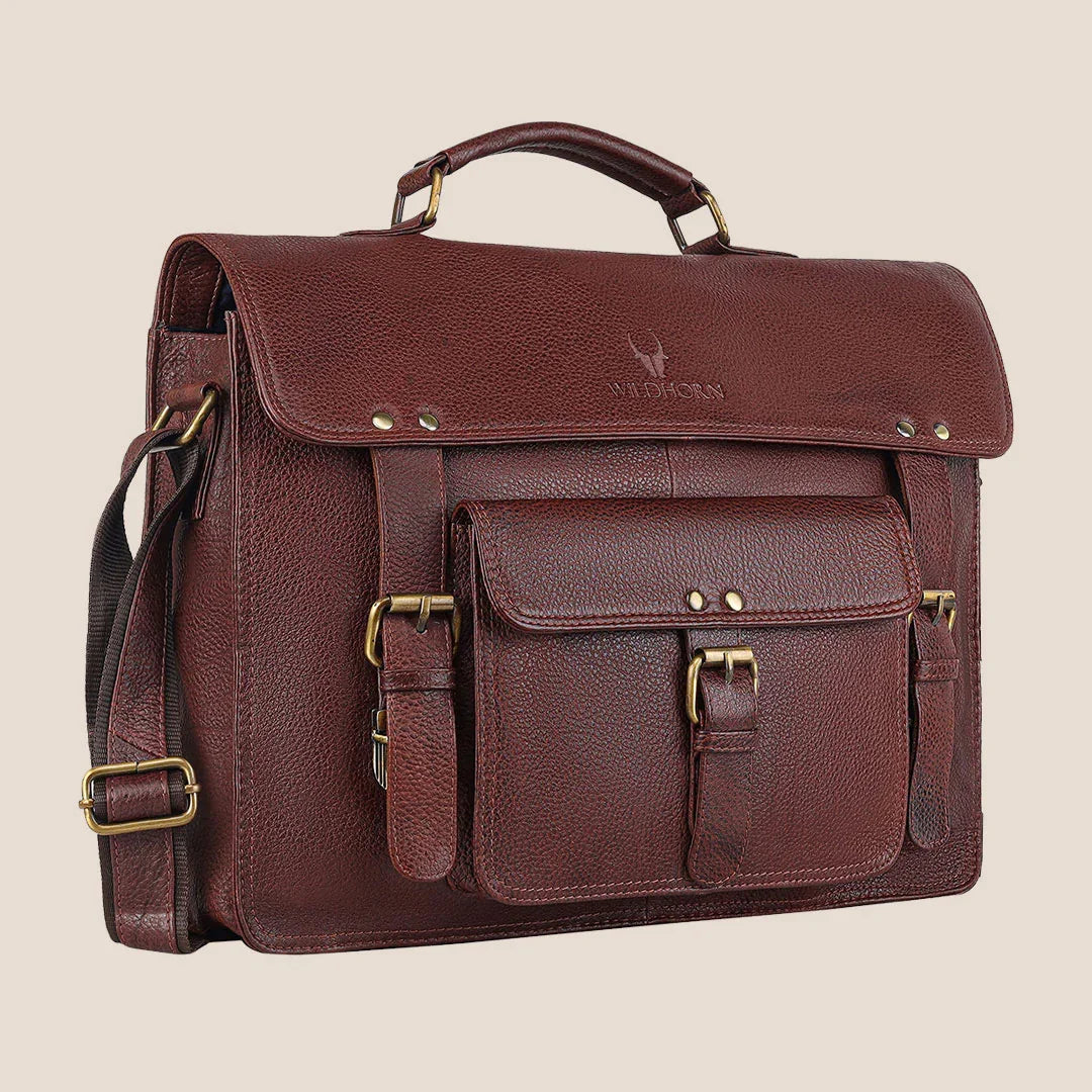 BYRON BAY Leather Laptop Messenger Bag for Men - WILDHORN