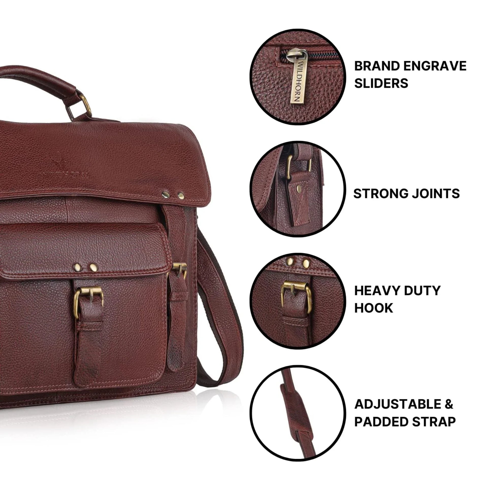 BYRON BAY Leather Laptop Messenger Bag for Men - WILDHORN