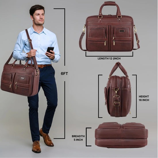 CAMBRIDGE Leather Laptop Messenger Bag for Men - WILDHORN