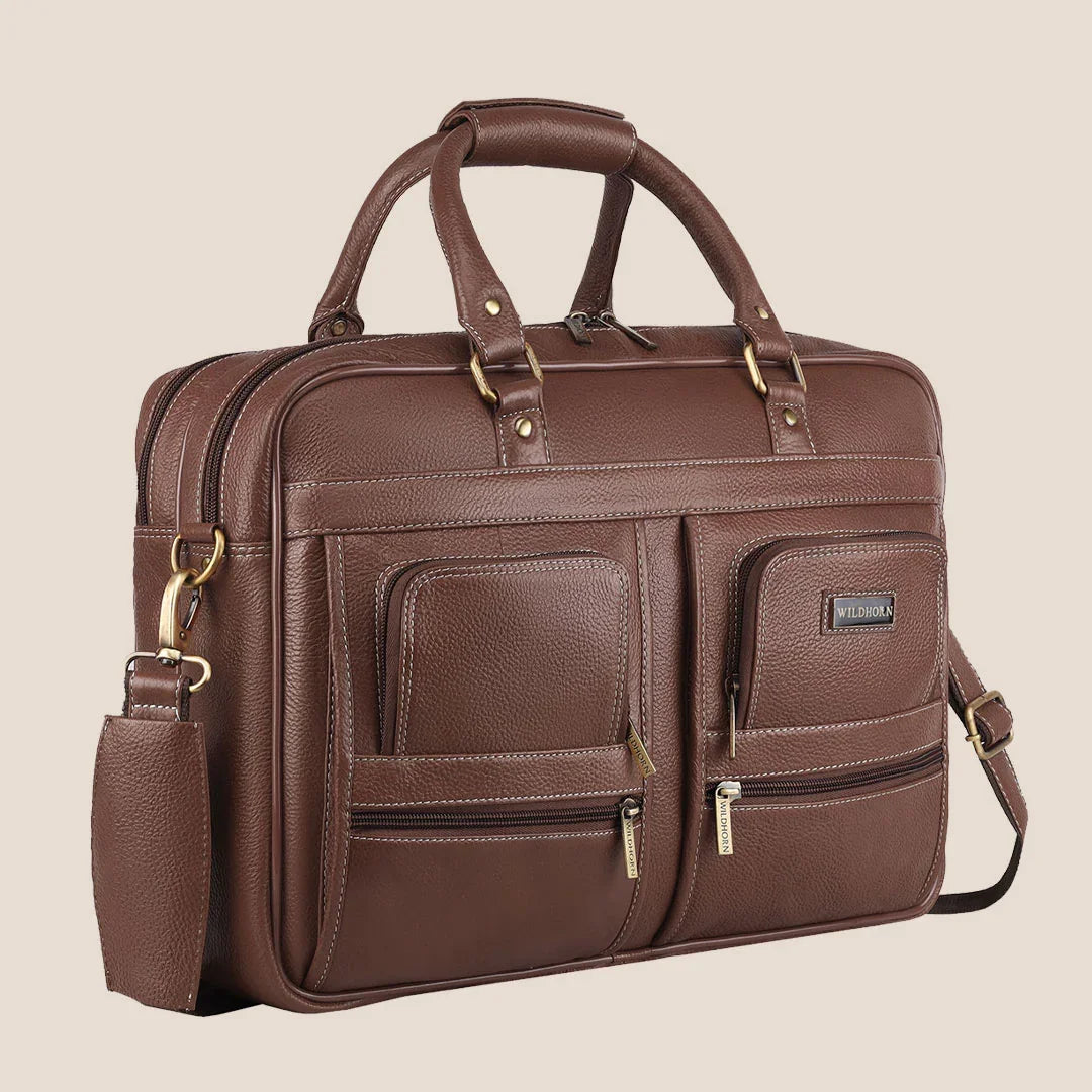 CAMBRIDGE Leather Laptop Messenger Bag for Men - WILDHORN