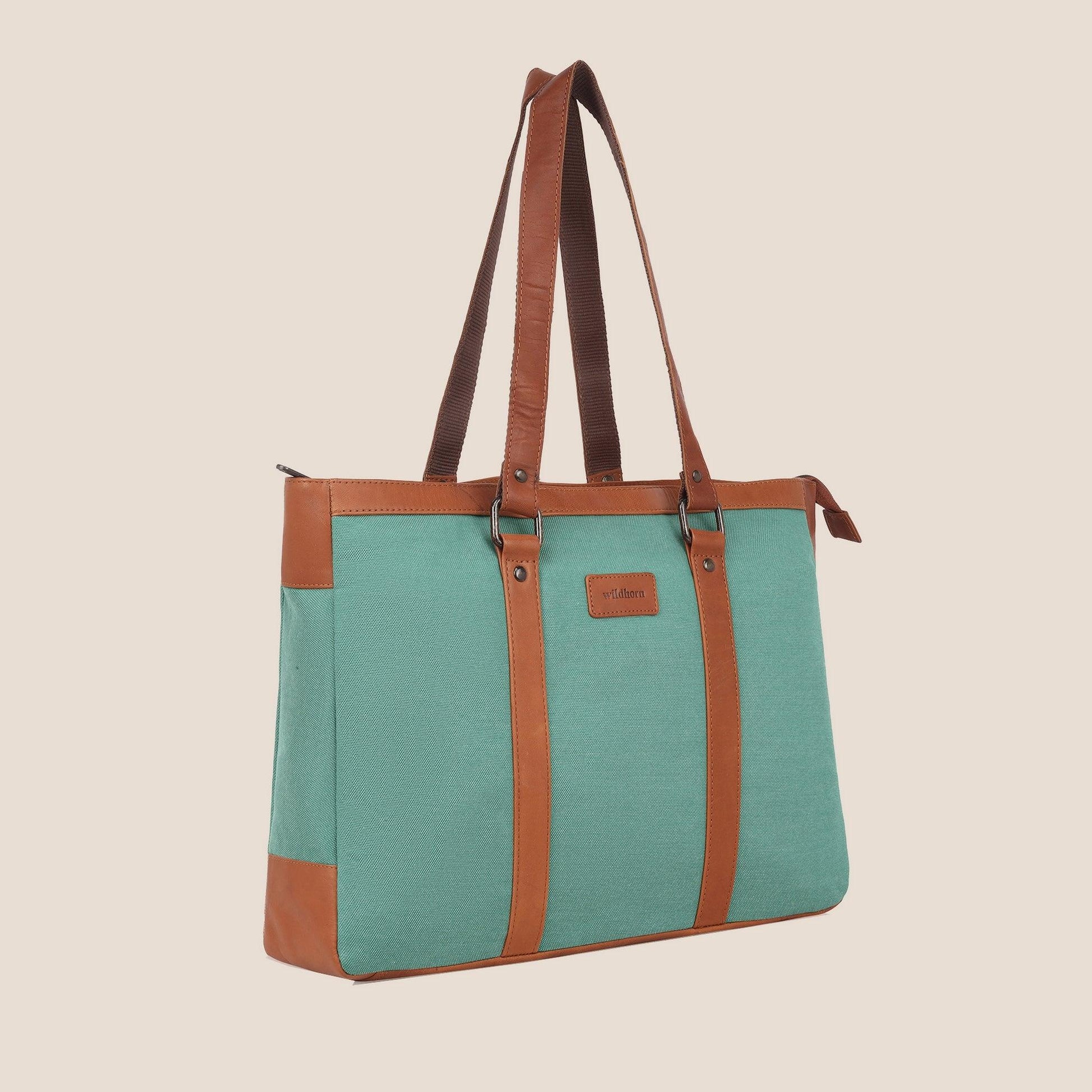 CAROLINA Solid Canvas Laptop Tote Bag for Women I 15.6 inch Canvas Shoulder Bag - WILDHORN