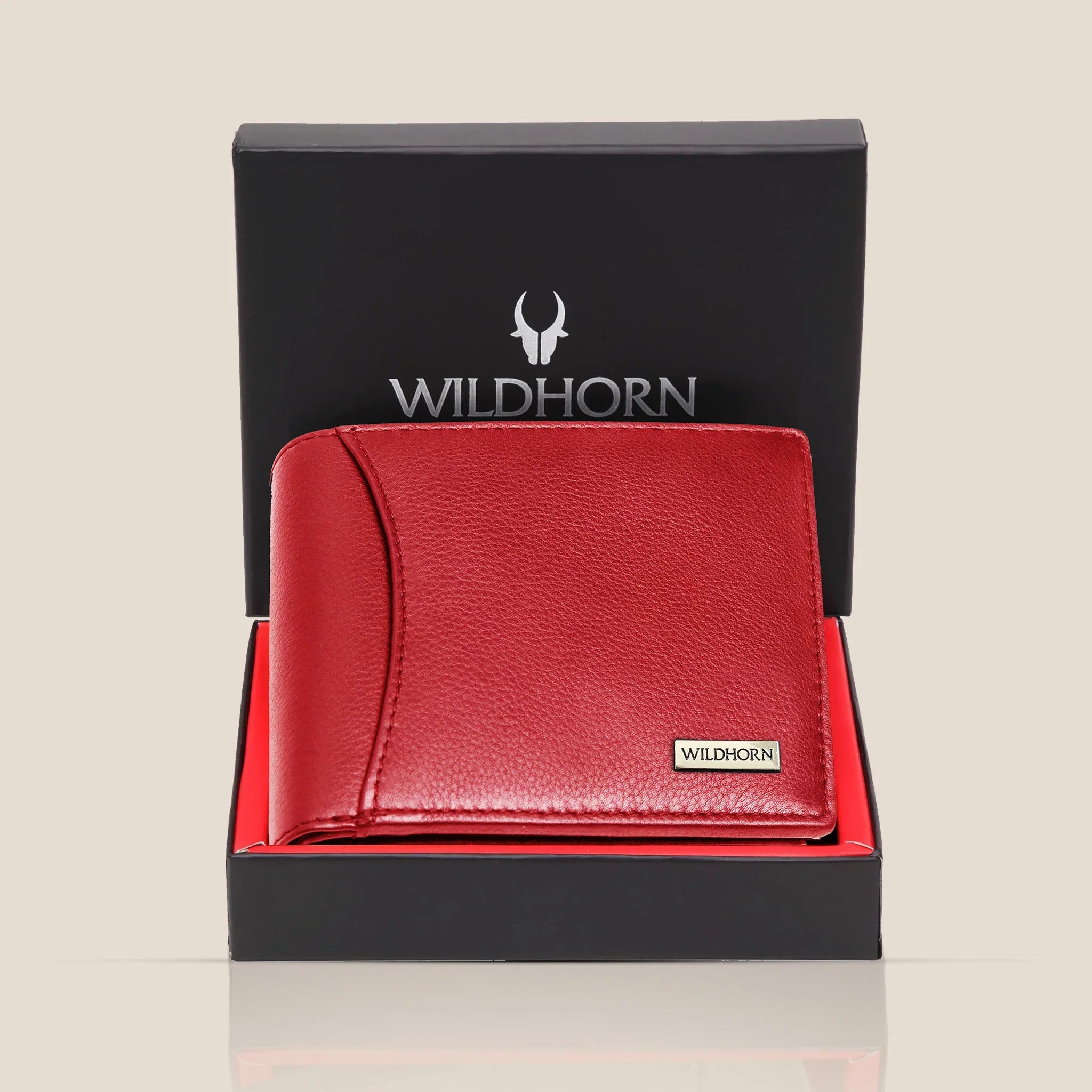 WildHorn Genuine Leather Men's Wallet - Classic Bi-Fold, Hand Stitched, Maroon Crocodile Print