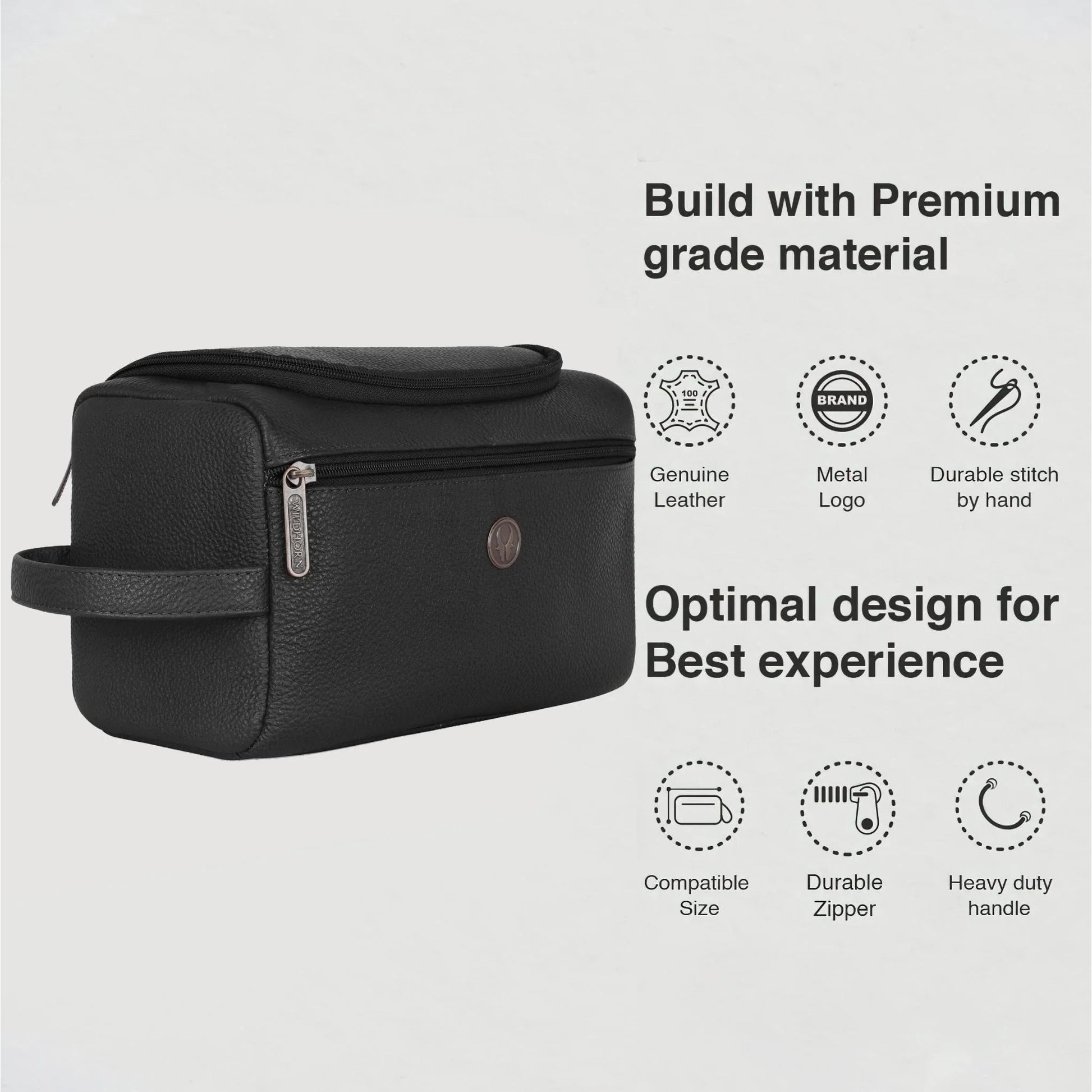 DELTA Leather Toiletry Bag For Men & Women - WILDHORN