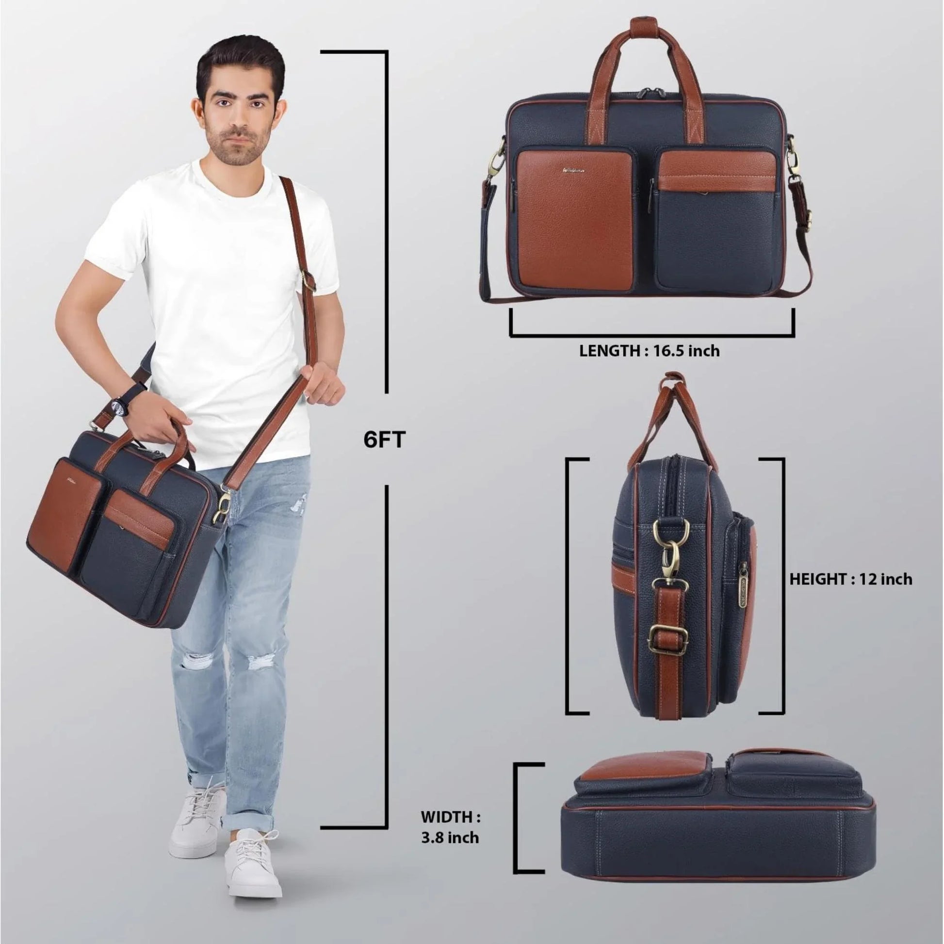 JUSTIN Leather Laptop Messenger Bag for Men - WILDHORN
