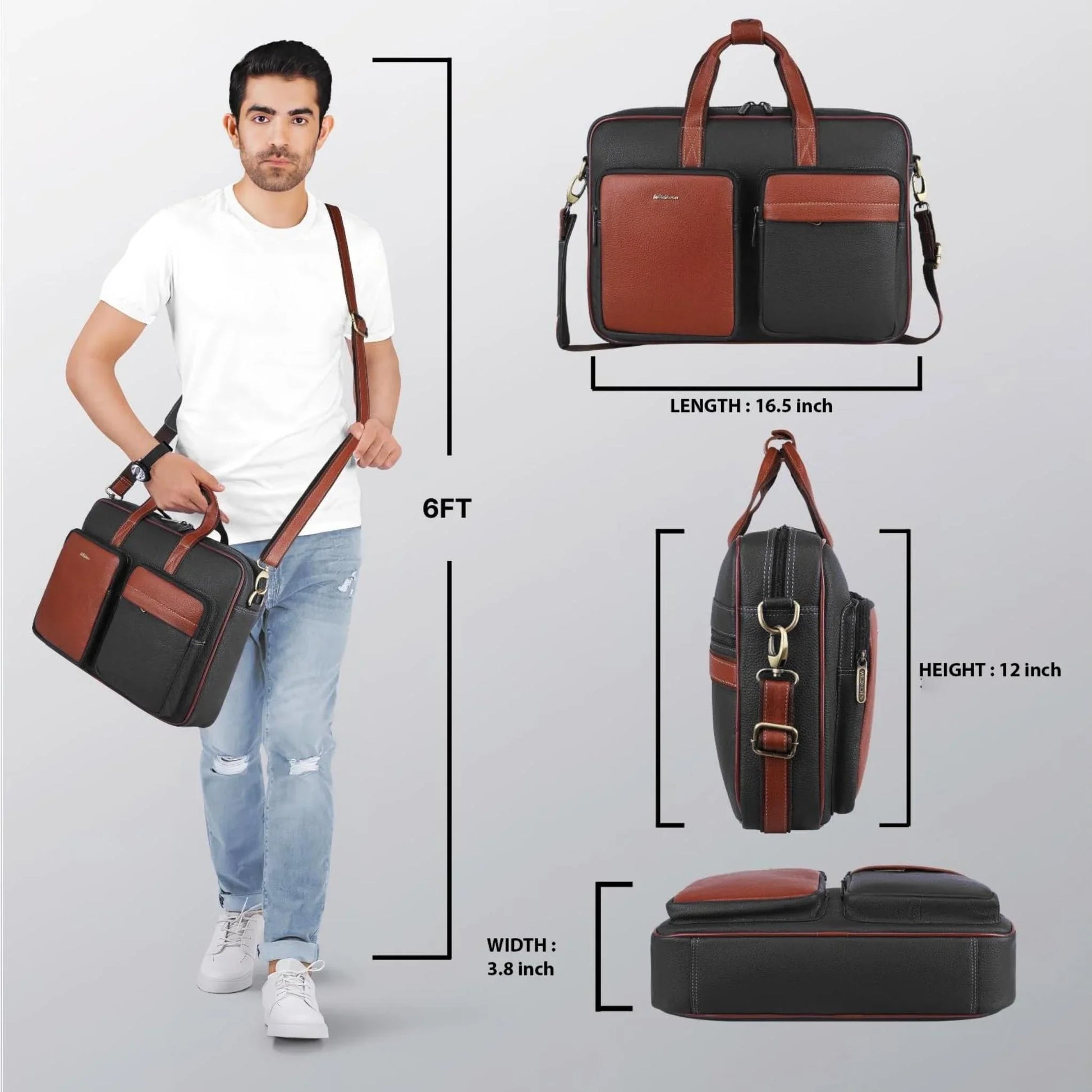 JUSTIN Leather Laptop Messenger Bag for Men - WILDHORN