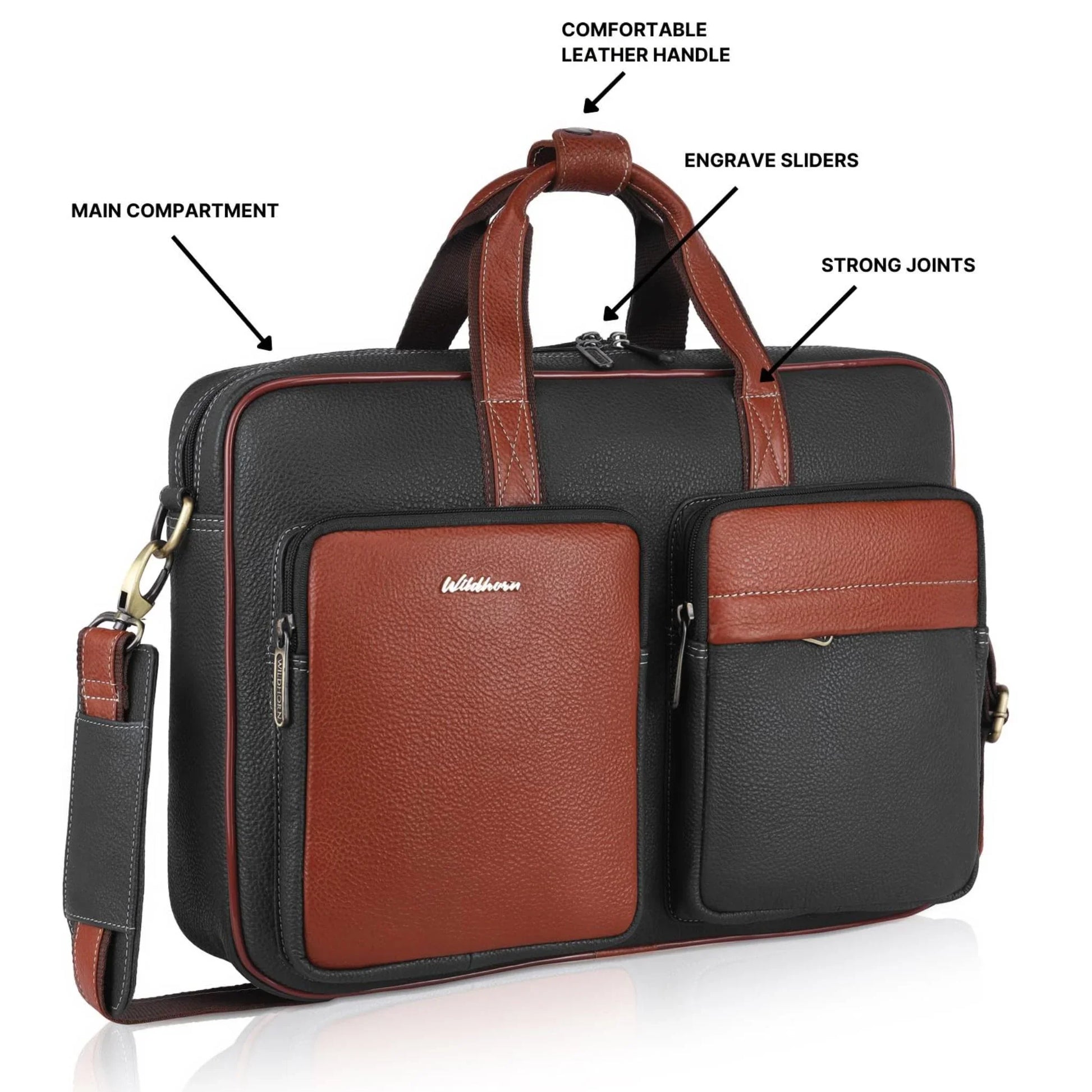 JUSTIN Leather Laptop Messenger Bag for Men - WILDHORN