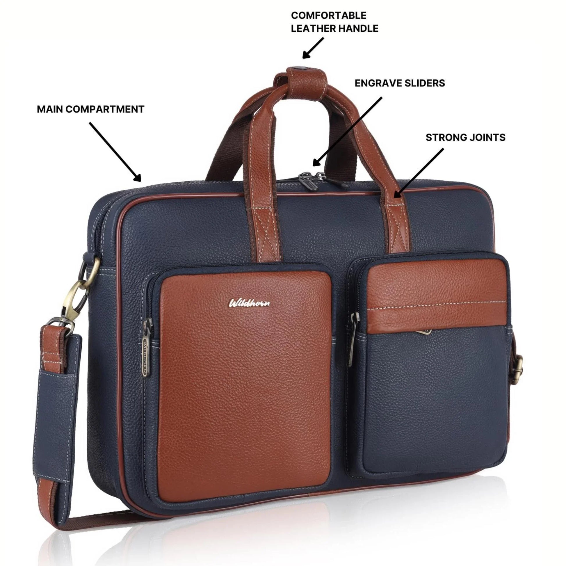 JUSTIN Leather Laptop Messenger Bag for Men - WILDHORN