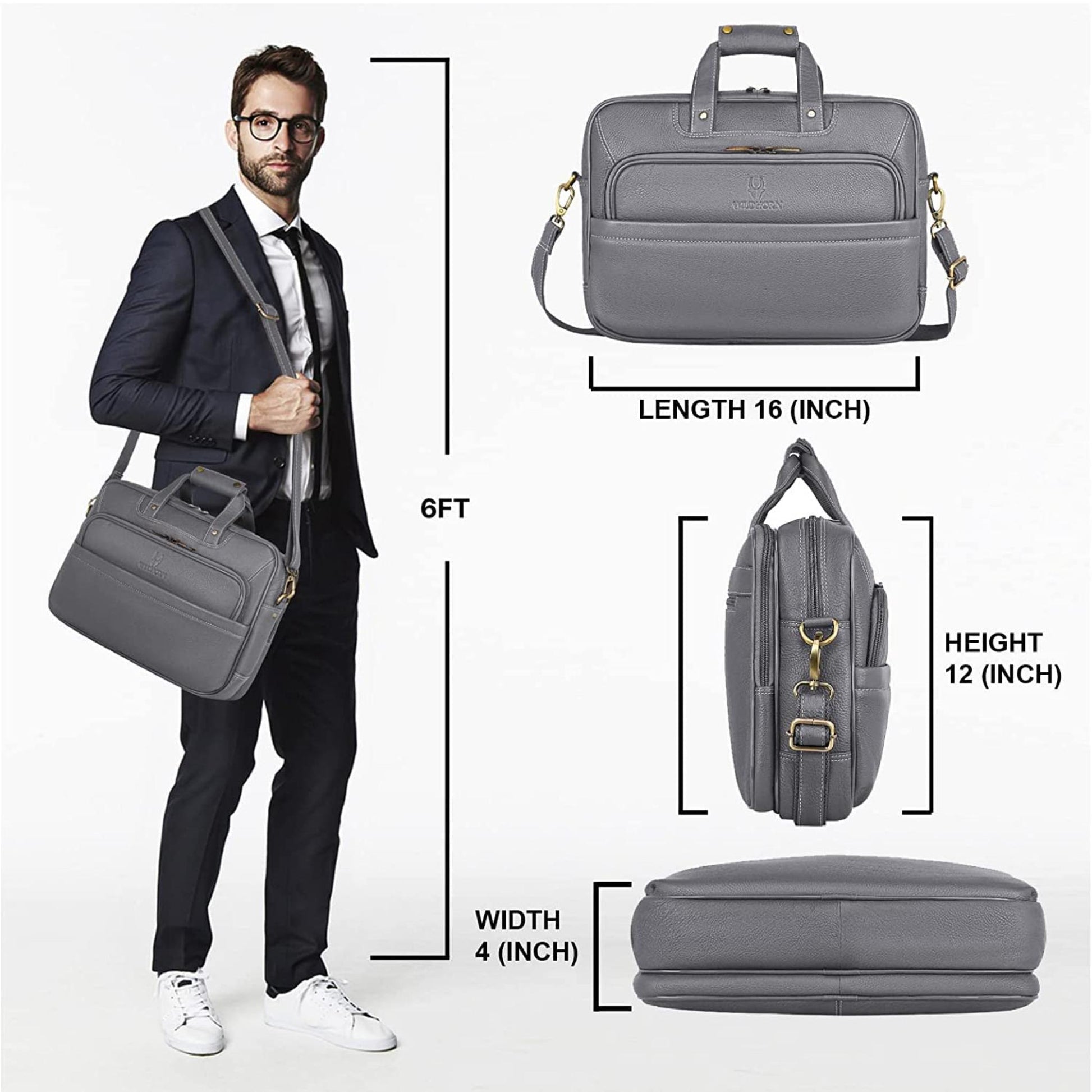 MICHIGAN Leather Laptop Messenger Bag for Men - WILDHORN
