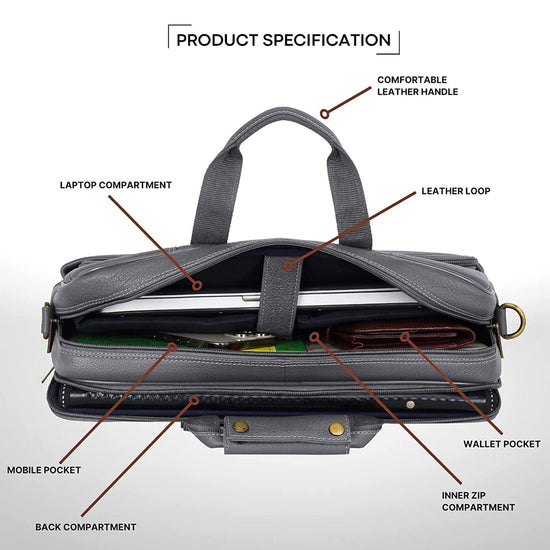 MICHIGAN Leather Laptop Messenger Bag for Men - WILDHORN