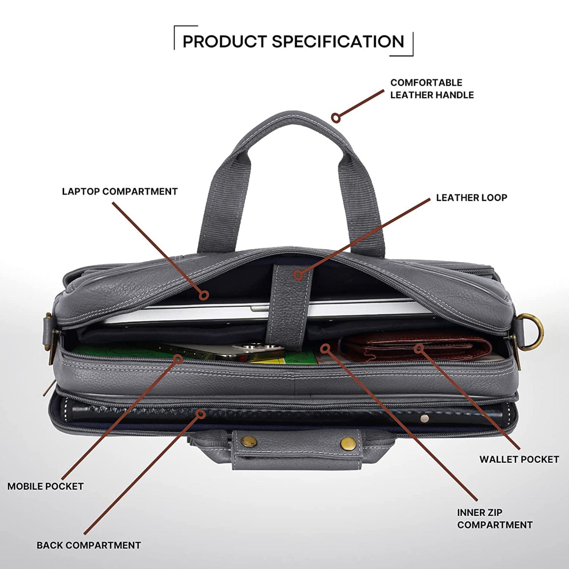 MICHIGAN Leather Laptop Messenger Bag for Men - WILDHORN