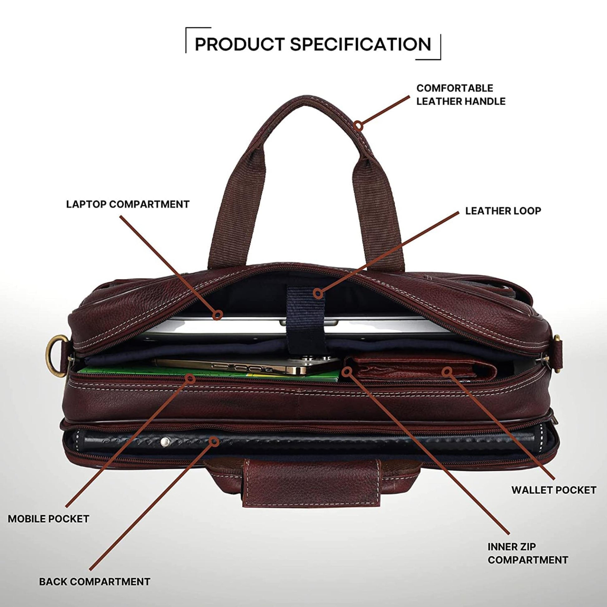 MICHIGAN Leather Laptop Messenger Bag for Men - WILDHORN