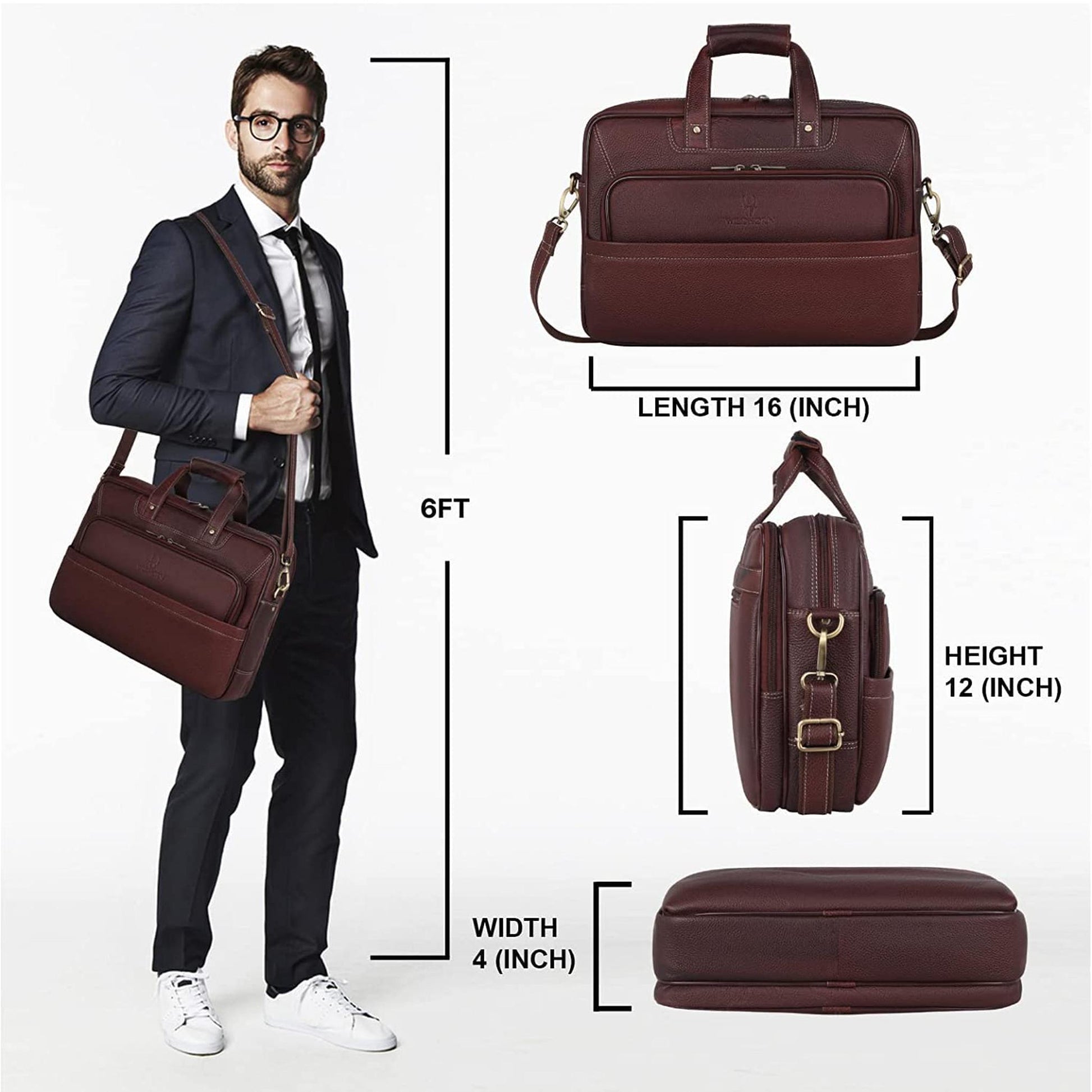 MICHIGAN Leather Laptop Messenger Bag for Men - WILDHORN