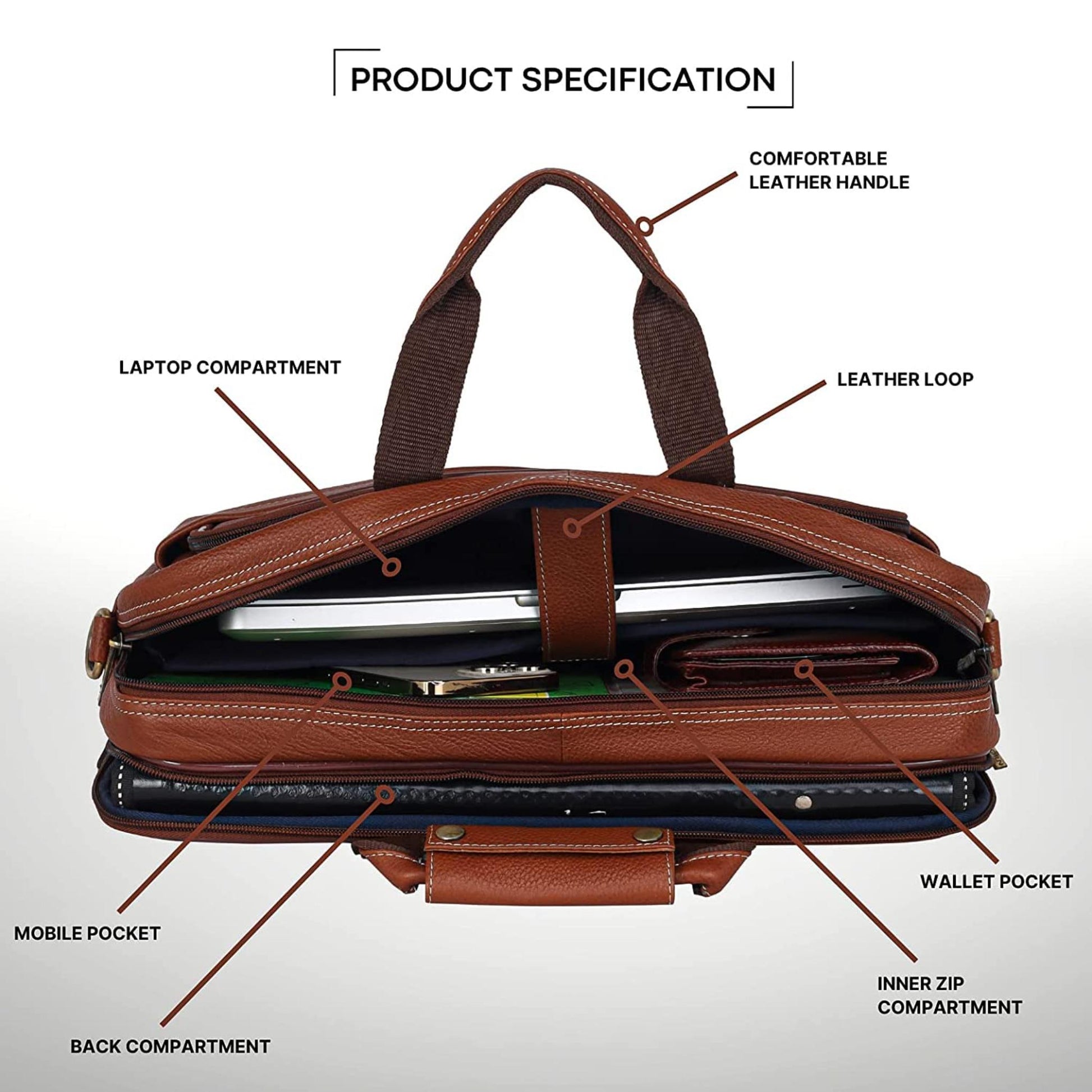 MISSOURI Leather Laptop Messenger Bag for Men - WILDHORN
