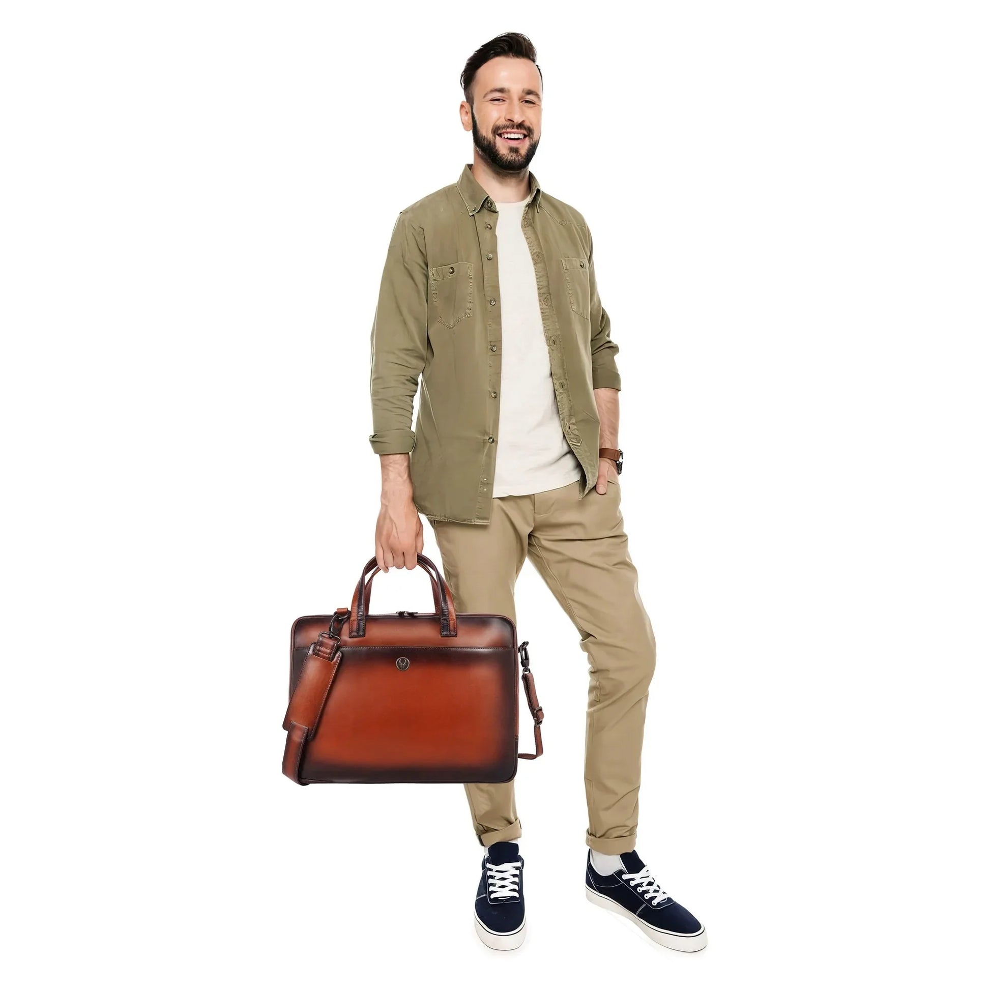 PRESCOTT Leather Laptop Messenger Bag for Men - WILDHORN
