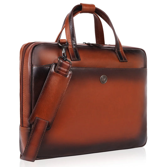 PRESCOTT Leather Laptop Messenger Bag for Men - WILDHORN