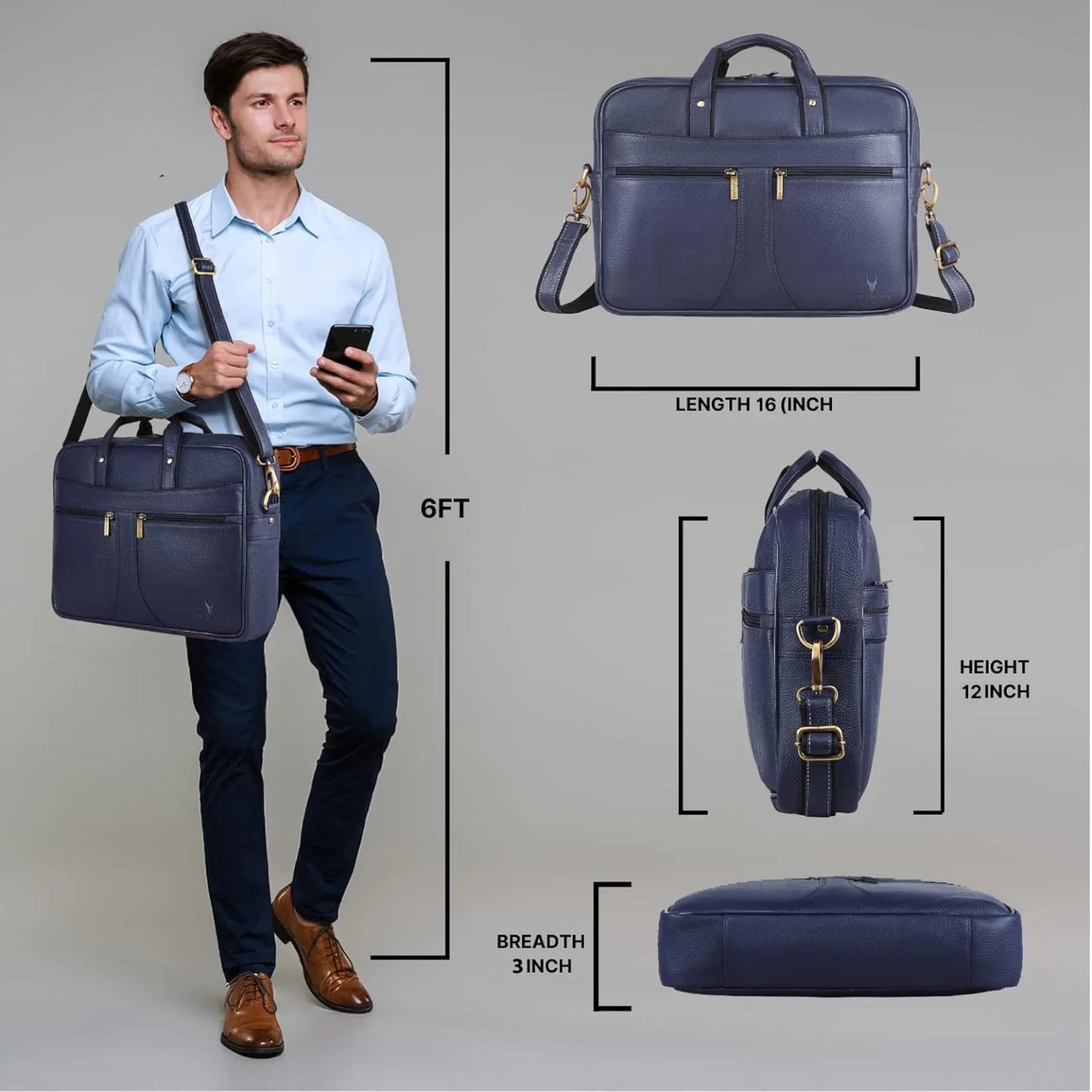 RICHMOND Leather Laptop Messenger Bag for Men - WILDHORN