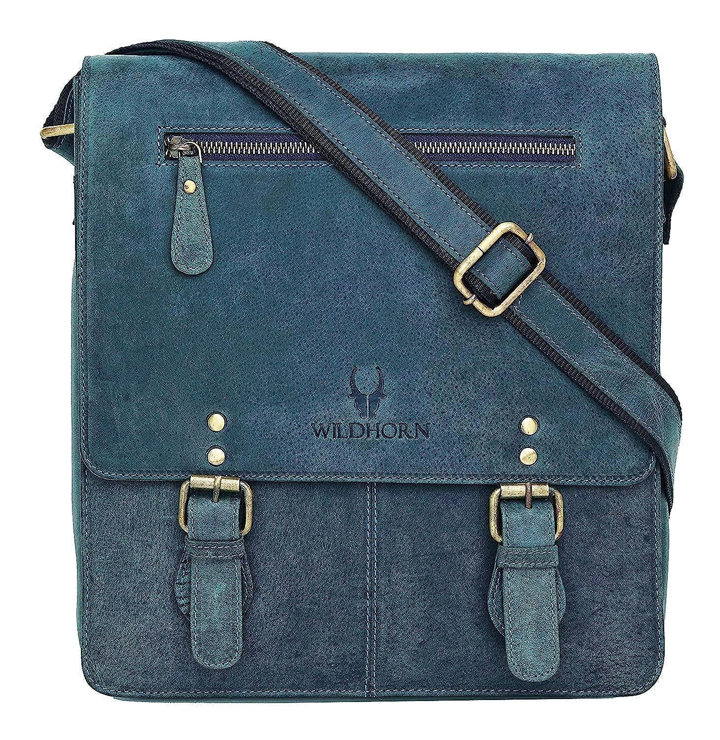 WILDHORN® Original Leather 11.5 inch Messenger Bag for Men I Multipurpose Bag I Office Bag I Travel Bag with Adjustable Strap DIMENTION : L-11.5 inch W-3 inch H-13.5 inch - WILDHORN