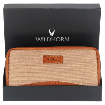 WildHorn Women's Canvas Wallet Clutch - Stylish, Spacious I Zip Around Wallet for Travel, Holds Cards, Phone, Cash. - WILDHORN