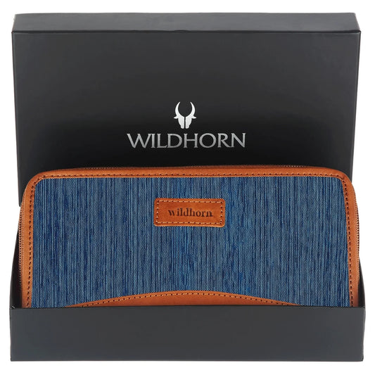 WildHorn Women's Canvas Wallet Clutch - Stylish, Spacious I Zip Around Wallet for Travel, Holds Cards, Phone, Cash