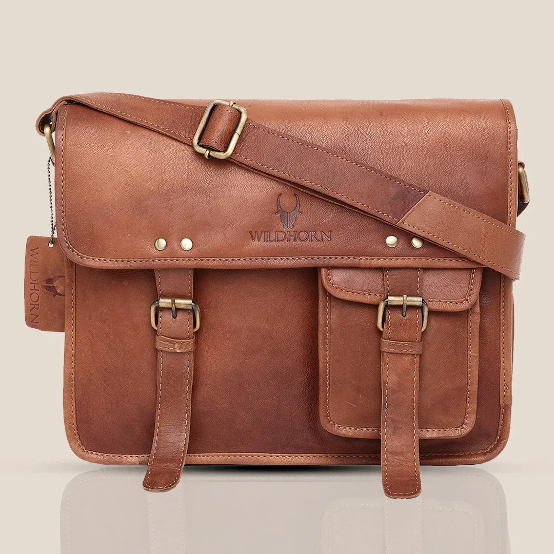 WILINGTON Leather Messenger Bag for Men - WILDHORN