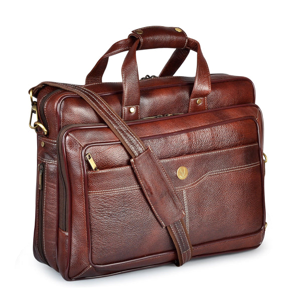 Wildhorn Genuine Leather Brown 15.5 inch Briefcase Laptop Bag for Men with Padded Compartment | Leather Travel Messenger Bag with Laptop Compartment(MB593) - WILDHORN