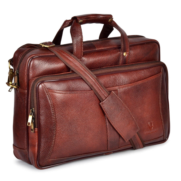 Wildhorn Genuine Leather Brown 15.6 inch Briefcase Laptop Bag for Men with Padded Compartment | Everyday Leather Office Messenger Bag(MB581 MAROON) - WILDHORN