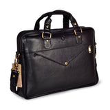 Wildhorn Genuine Leather Black 14 inch Laptop Bag for Men with Trolley Strap | Padded Laptop Compartment office leather bag(MB585 BLACK) - WILDHORN