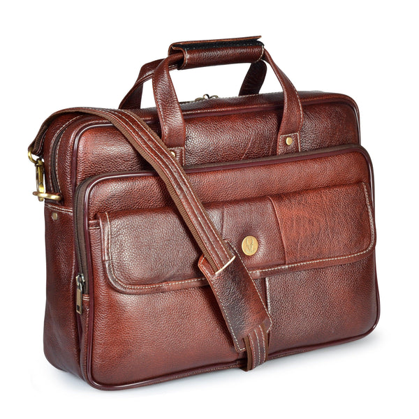 Wildhorn Genuine Leather Brown 15 inch Briefcase Laptop Bag for Men with Padded Compartment | Leather Travel Messenger Bag with Laptop Compartment(MB592) - WILDHORN