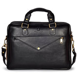 Wildhorn Genuine Leather Black 14 inch Laptop Bag for Men with Trolley Strap | Padded Laptop Compartment office leather bag(MB585 BLACK) - WILDHORN