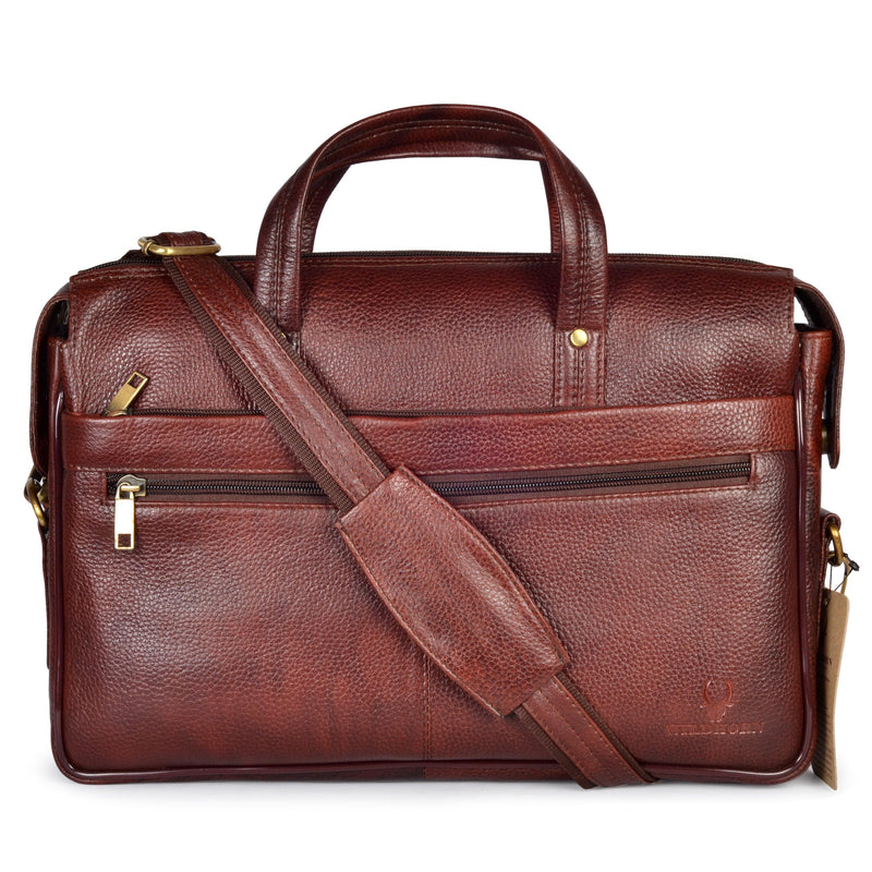 Wildhorn Original Leather Brown 15.5 inch Laptop Bag for Men with Padded Compartment | Everyday Leather Office Messenger Bag(MB582 MAROON) - WILDHORN