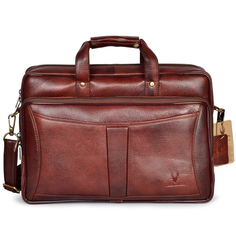 Wildhorn Genuine Leather Brown 15.6 inch Briefcase Laptop Bag for Men with Padded Compartment | Everyday Leather Office Messenger Bag(MB581 MAROON) - WILDHORN