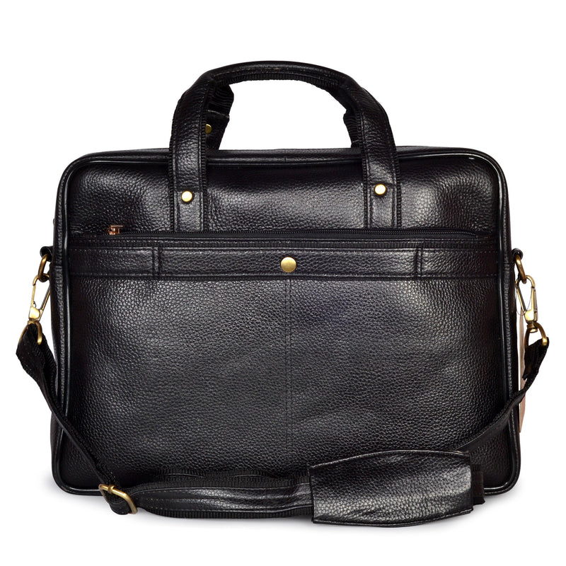 Wildhorn Genuine Leather Black 14 inch Laptop Bag for Men with Trolley Strap | Padded Laptop Compartment office leather bag(MB585 BLACK) - WILDHORN