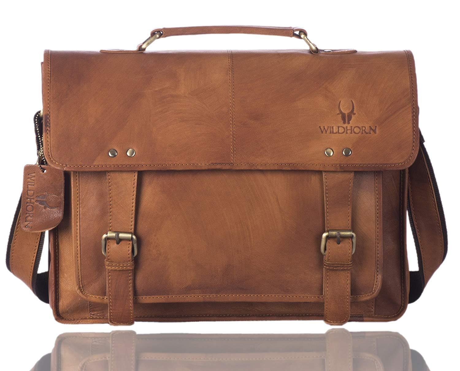 WildHorn 100% Genuine Leather (15.6 inch) Laptop Messenger Bag Dimensi ...