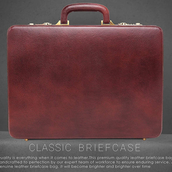 WildHorn® 100% Genuine Leather Premium Briefcase Attache Bag|Office|Meeting (Dimension : 17 x 12.5 x 4 Inch) - WILDHORN