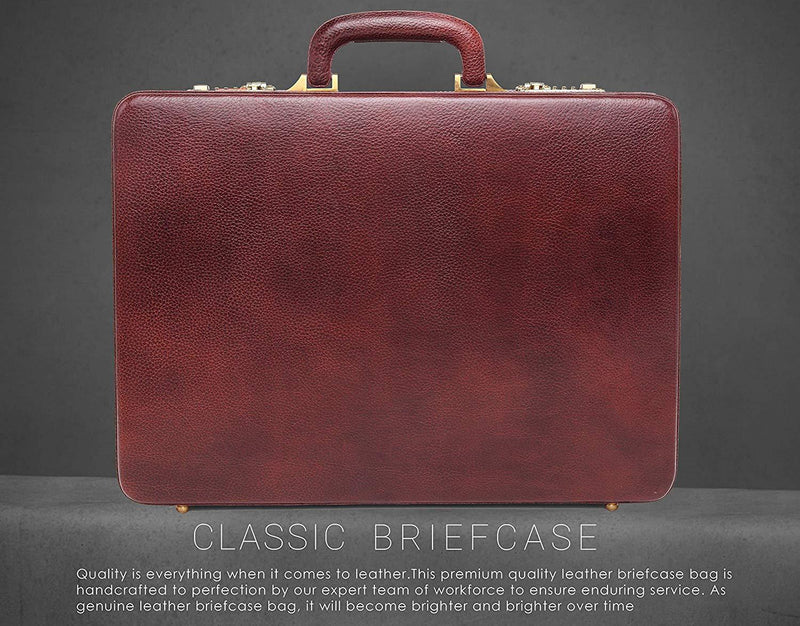 WildHorn® 100% Genuine Leather Premium Briefcase Attache Bag|Office|Meeting (Dimension : 17 x 12.5 x 4 Inch) - WILDHORN