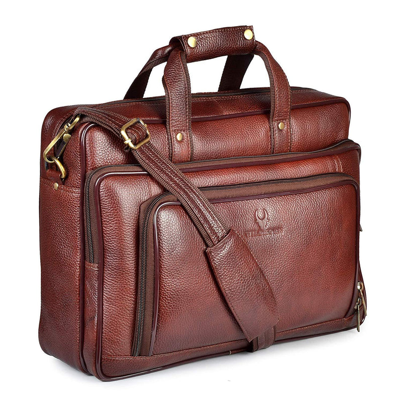 Wildhorn Genuine Leather Brown 15.6 inch Briefcase Laptop Bag for Men with Padded Compartment | Leather Travel Bag with Laptop Compartment - WILDHORN