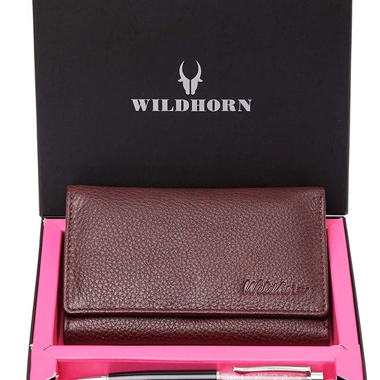 WildHorn®Women's Leather Wallet and Pen Combo Set - WILDHORN