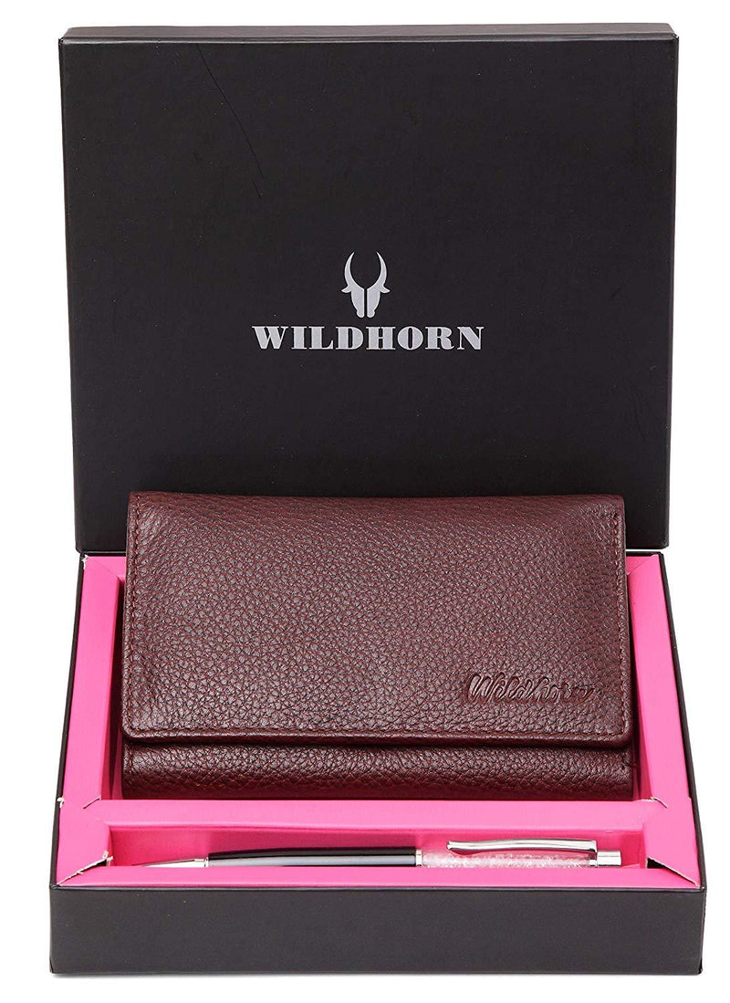 WildHorn®Women's Leather Wallet and Pen Combo Set - WILDHORN