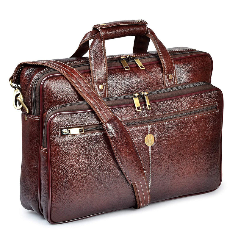 Wildhorn Genuine Leather Brown 15.6 inch Briefcase Laptop Bag for Men with Padded Compartment | Leather Travel Messenger Bag with Laptop Compartment(MB596) - WILDHORN