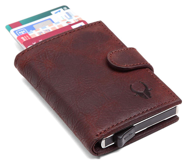 WildHorn® RFID Protected Unisex Genuine Leather Card Holder (Wine RED) - WILDHORN
